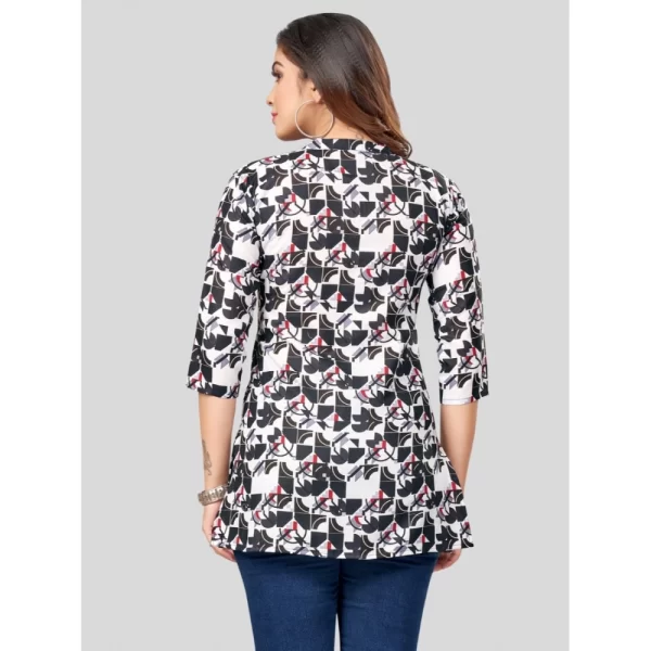 Women's Cotton Blend Mandarin Collar 3/4 Sleeves Short Top (Black-White)