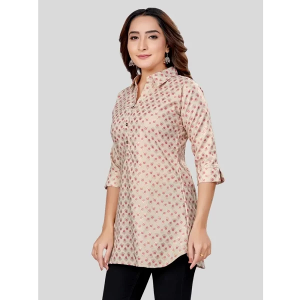 Women's Cotton Blend Collared Neck 3/4 Sleeves Short Top (Cream-Red)