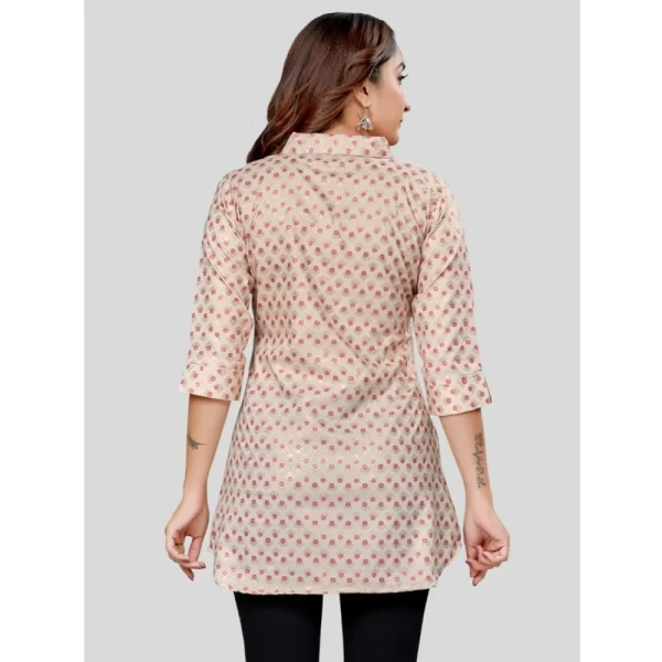 Women's Cotton Blend Collared Neck 3/4 Sleeves Short Top (Cream-Red)