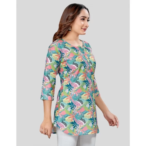 Women's Cotton Blend Round Neck 3/4 Sleeves Short Top (Multicolor)