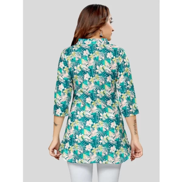 Women's Cotton Blend Collared Neck 3/4 Sleeves Short Top (Green)