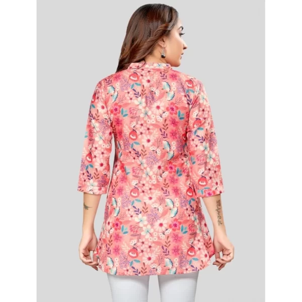 Women's Cotton Blend Mandarin Collar 3/4 Sleeves Short Top (Pink)