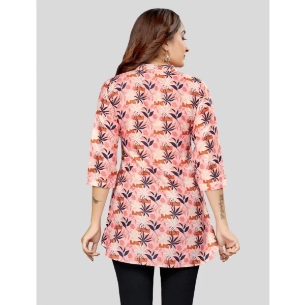 Women's Cotton Blend Mandarin Collar 3/4 Sleeves Short Top (Pink-Navy Blue)
