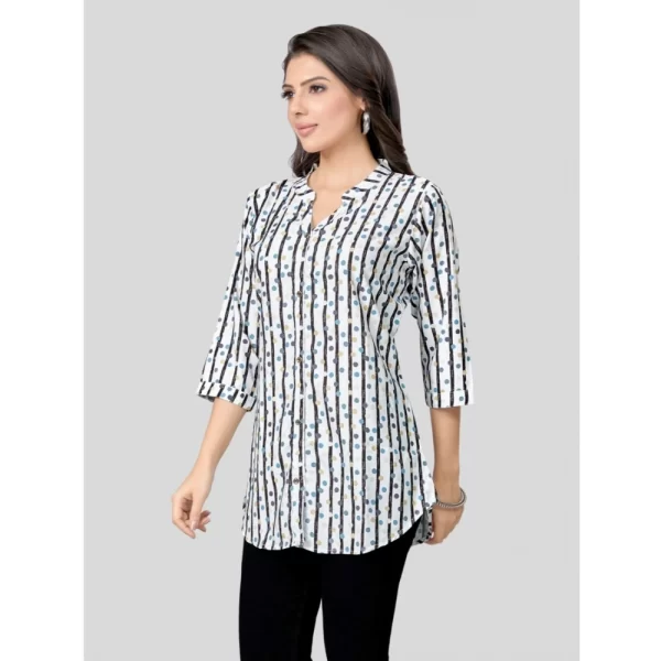Women's Poly Crepe Mandarin Collar 3/4 Sleeves Short Top (White)