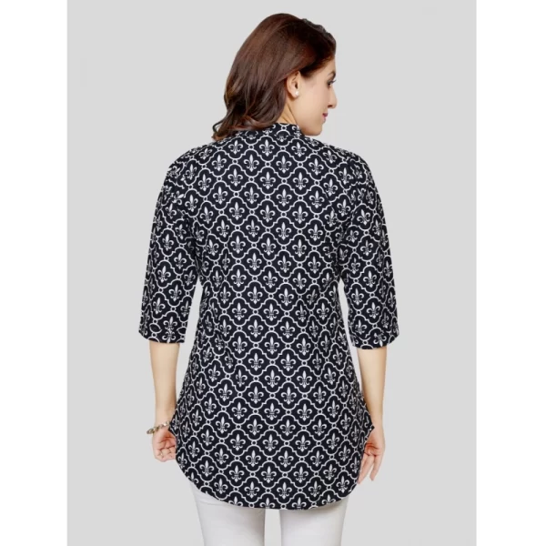 Women's Poly Crepe Mandarin Collar 3/4 Sleeves Short Top (Black)