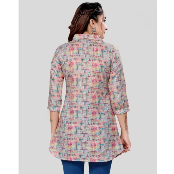 Women's Cotton Blend Collared Neck 3/4 Sleeves Short Top (Multicolor)
