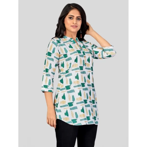 Women's Poly Crepe Mandarin Collar 3/4 Sleeves Short Top (Green)