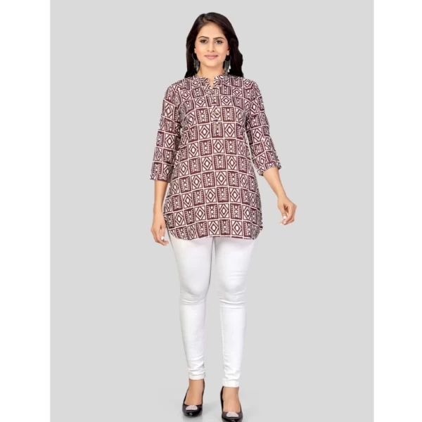 Women's Poly Crepe Mandarin Collar 3/4 Sleeves Short Top (Maroon)