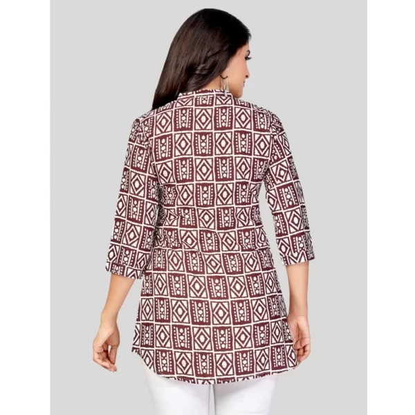 Women's Poly Crepe Mandarin Collar 3/4 Sleeves Short Top (Maroon)