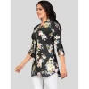 Women's Poly Crepe Mandarin Collar 3/4 Sleeves Short Top (Black)
