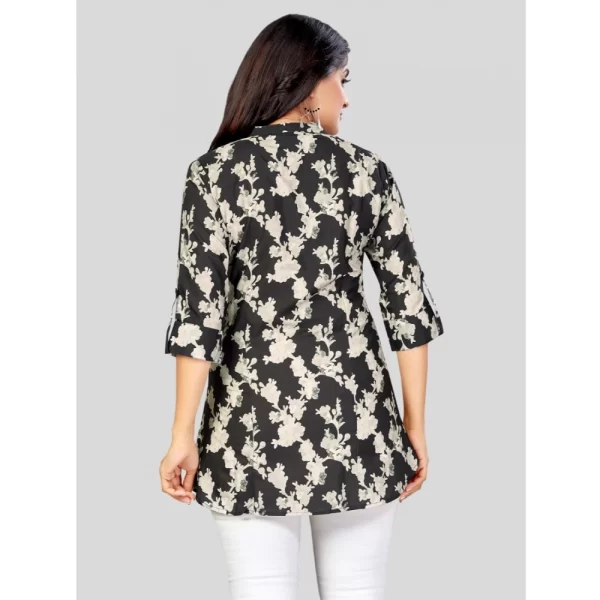Women's Poly Crepe Mandarin Collar 3/4 Sleeves Short Top (Black)