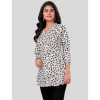 Women's Poly Crepe Chinese Collar 3/4 Sleeves Short Top (Black-White)