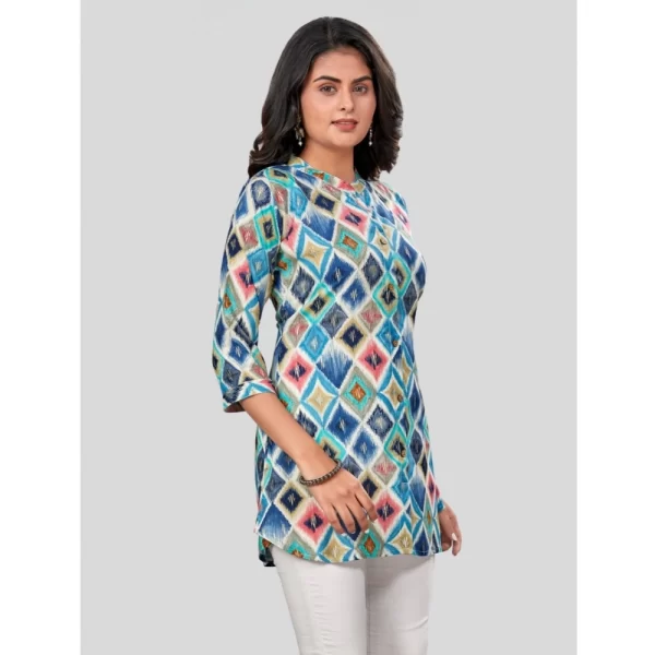 Women's Rayon Collared Neck 3/4 Sleeves Short Top (Multicolor)