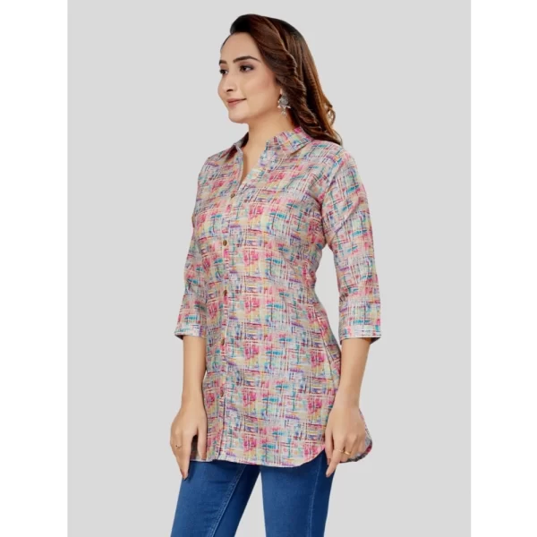 Women's Cotton Blend Collared Neck 3/4 Sleeves Short Top (Multicolor)