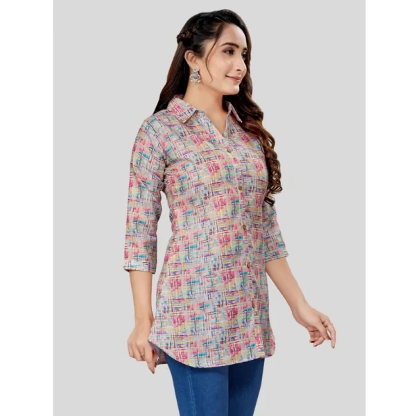 Women's Cotton Blend Collared Neck 3/4 Sleeves Short Top (Multicolor)