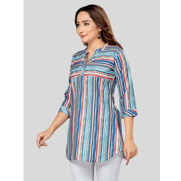 Women's Cotton Blend Mandarin Collar 3/4 Sleeves Short Top (Multicolor)
