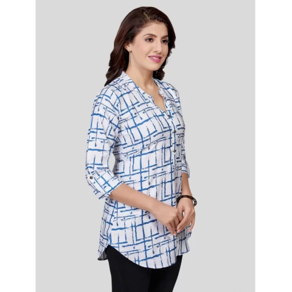 Women's Poly Crepe Mandarin Collar 3/4 Sleeves Short Top (White)