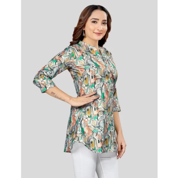 Women's Cotton Blend Mandarin Collar 3/4 Sleeves Short Top (Grey)