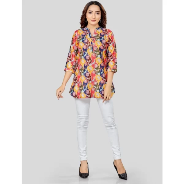 Women's Cotton Blend Mandarin Collar 3/4 Sleeves Short Top (Multicolor)