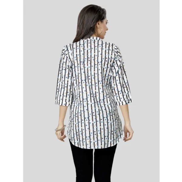 Women's Poly Crepe Mandarin Collar 3/4 Sleeves Short Top (White)