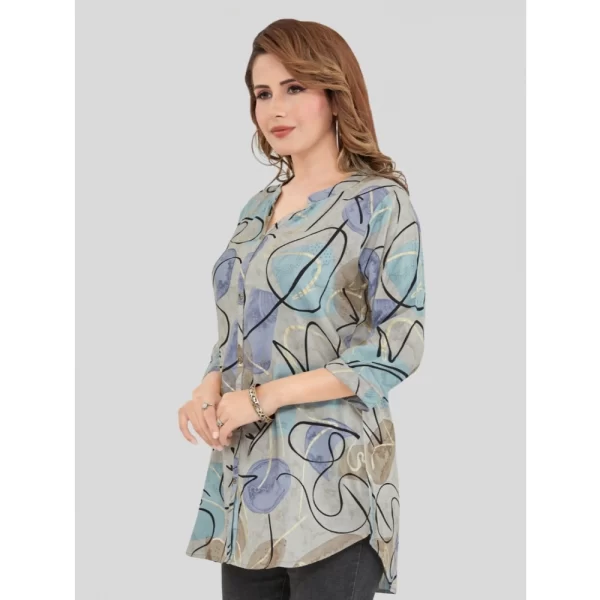 Women's Rayon Mandarin Collar 3/4 Sleeves Short Top (Grey)