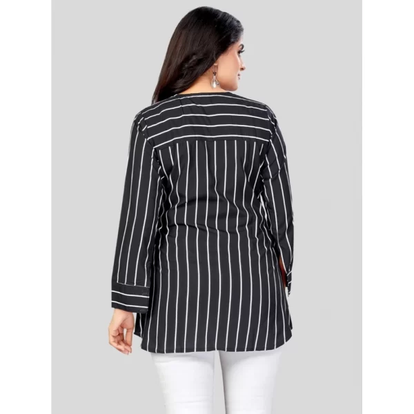 Women's Poly Crepe V-Neck Full Sleeves Short Top (Black)