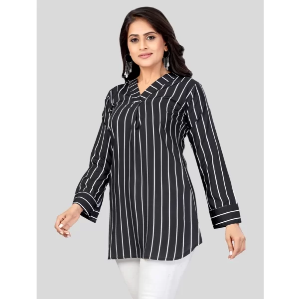 Women's Poly Crepe V-Neck Full Sleeves Short Top (Black)