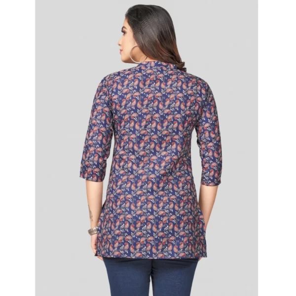 Women's Cotton Blend Mandarin Collar 3/4 Sleeves Short Top (Blue)