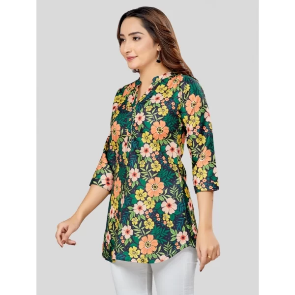 Women's Cotton Blend Mandarin Collar 3/4 Sleeves Short Top (Green)