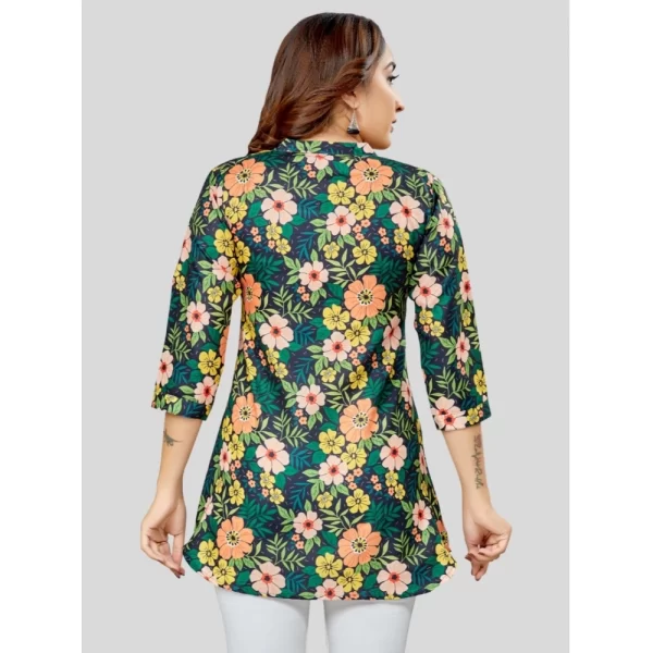 Women's Cotton Blend Mandarin Collar 3/4 Sleeves Short Top (Green)
