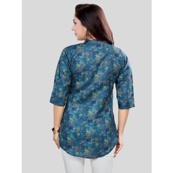 Women's Cotton Blend Mandarin Collar 3/4 Sleeves Short Top (Blue)