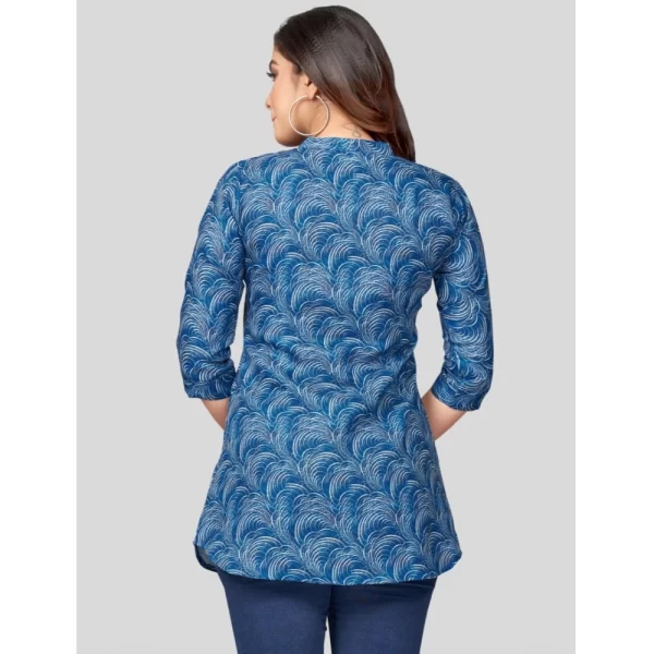 Women's Cotton Blend Mandarin Collar 3/4 Sleeves Short Top (Blue)