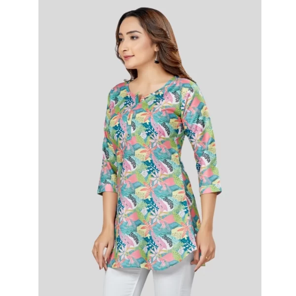 Women's Cotton Blend Round Neck 3/4 Sleeves Short Top (Multicolor)