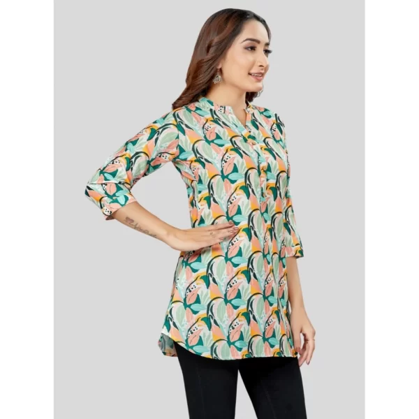 Women's Cotton Blend Mandarin Collar 3/4 Sleeves Short Top (Cream)