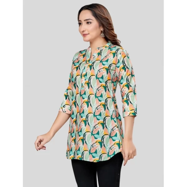 Women's Cotton Blend Mandarin Collar 3/4 Sleeves Short Top (Cream)