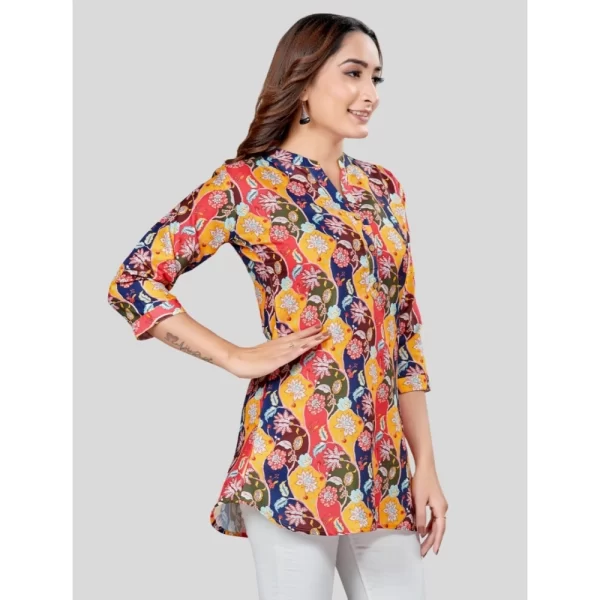 Women's Cotton Blend Mandarin Collar 3/4 Sleeves Short Top (Multicolor)