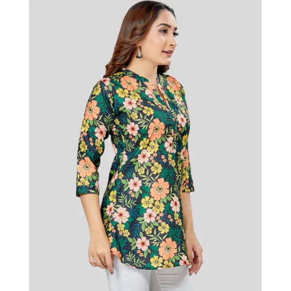 Women's Cotton Blend Mandarin Collar 3/4 Sleeves Short Top (Green)