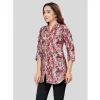 Women's Cotton Blend Mandarin Collar 3/4 Sleeves Short Top (Burgundy)