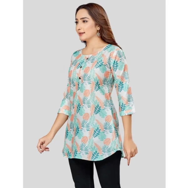 Women's Cotton Blend Round Neck 3/4 Sleeves Short Top (Cream)