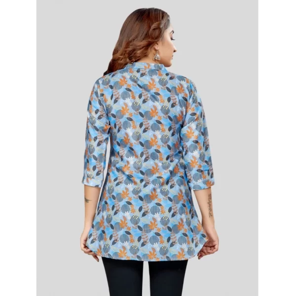 Women's Cotton Blend Mandarin Collar 3/4 Sleeves Short Top (Blue)