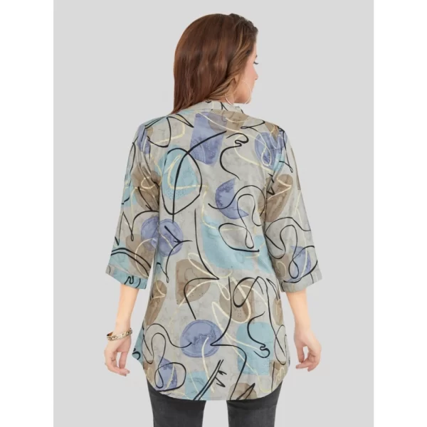 Women's Rayon Mandarin Collar 3/4 Sleeves Short Top (Grey)