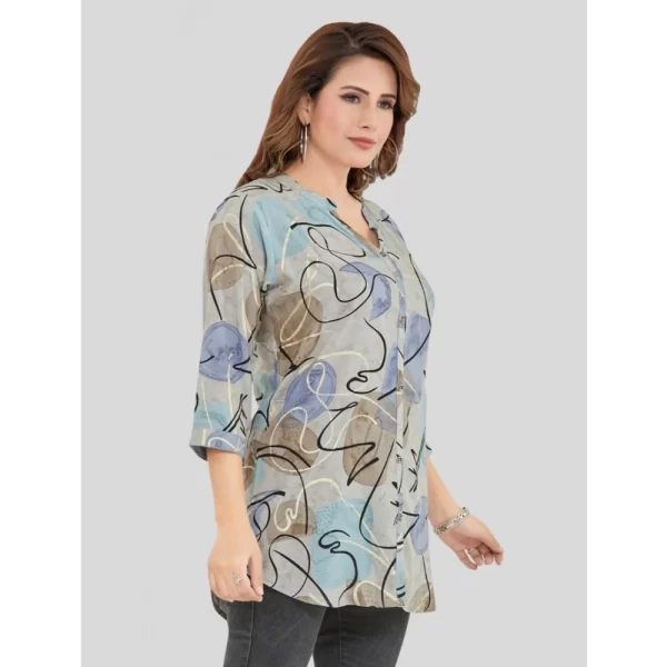 Women's Rayon Mandarin Collar 3/4 Sleeves Short Top (Grey)