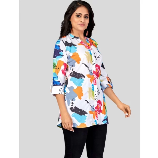 Women's Poly Crepe Mandarin Collar 3/4 Sleeves Short Top (Multicolor)