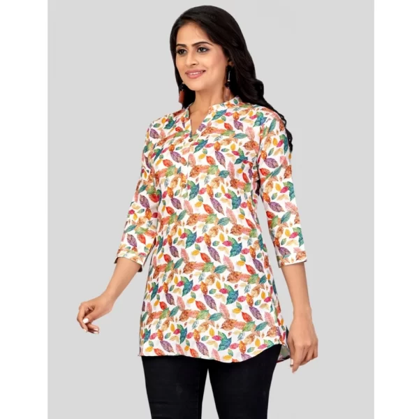 Women's Cotton Blend Mandarin Collar 3/4 Sleeves Short Top (Multicolor)