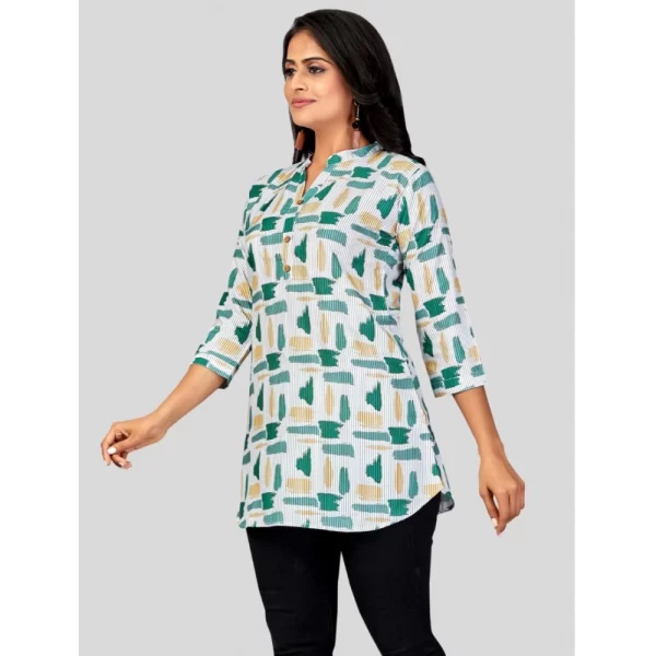 Women's Poly Crepe Mandarin Collar 3/4 Sleeves Short Top (Green)