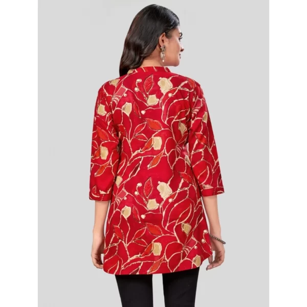Women's Rayon Mandarin Collar 3/4 Sleeves Short Top (Red)