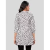 Women's Poly Crepe Chinese Collar 3/4 Sleeves Short Top (Black-White)