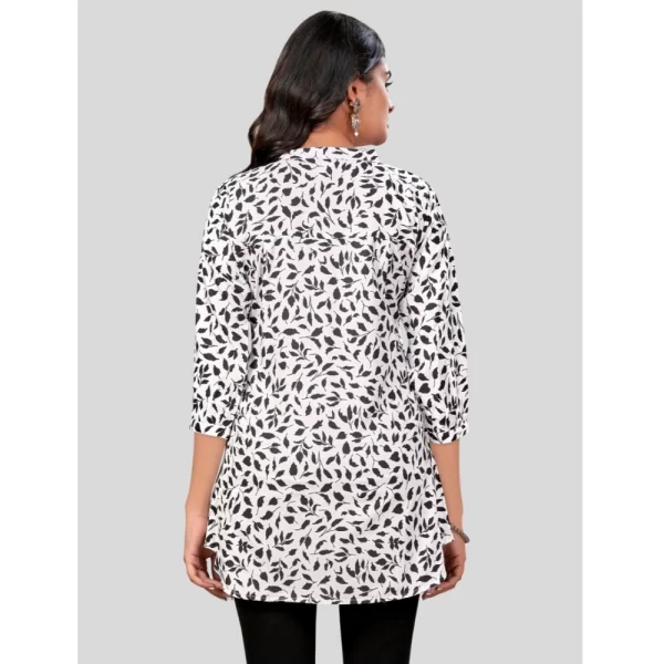 Women's Poly Crepe Chinese Collar 3/4 Sleeves Short Top (Black-White)