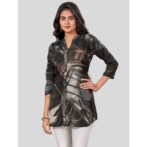 Women's Rayon Mandarin Collar 3/4 Sleeves Short Top (Black)