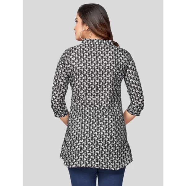 Women's Cotton Blend Mandarin Collar 3/4 Sleeves Short Top (Black)